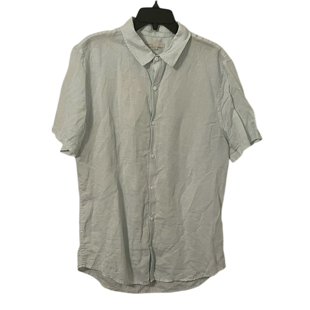 Onia Men’s Mint Green Linen Blend Short Sleeve Button Up Shirt Size L